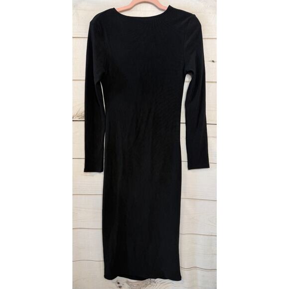 Zara NWT XL Black Midi Fitted Dress Long Sleeves Solid Date Night - Picture 2 of 4